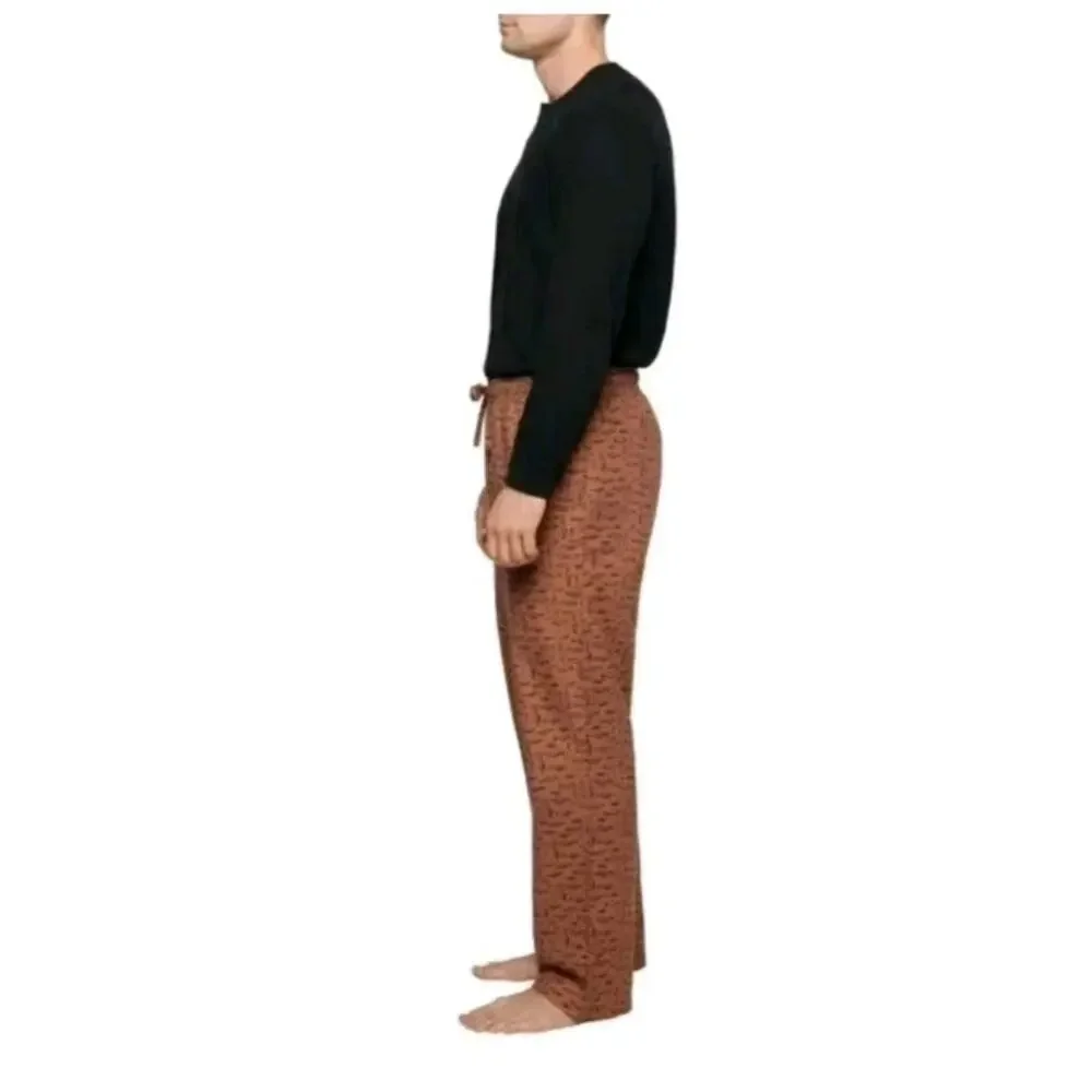 NWT Eddie Bauer Brown Black Fish Flannel Sleepwear Pajama Set Men's Size Small